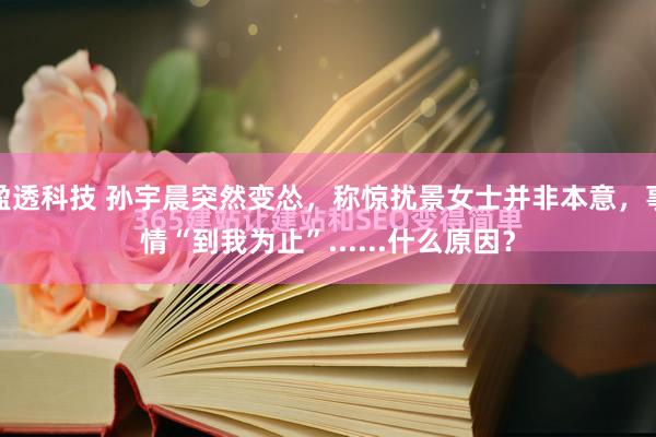 盈透科技 孙宇晨突然变怂，称惊扰景女士并非本意，事情“到我为止”......什么原因？